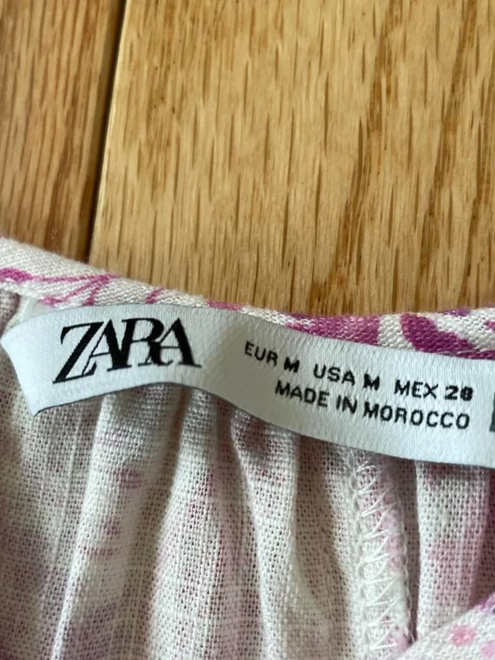 Zara Pink Paisley Boho Puff Sleeve Mini Dress Medium Cottagecore Peasant Linen - Picture 4 of 8